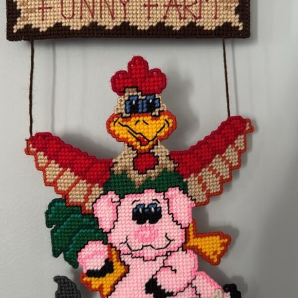 Needlepoint Welcome Sign Welcome To The Funny Farm Chicken Cow Pig - Picture 3 of 7